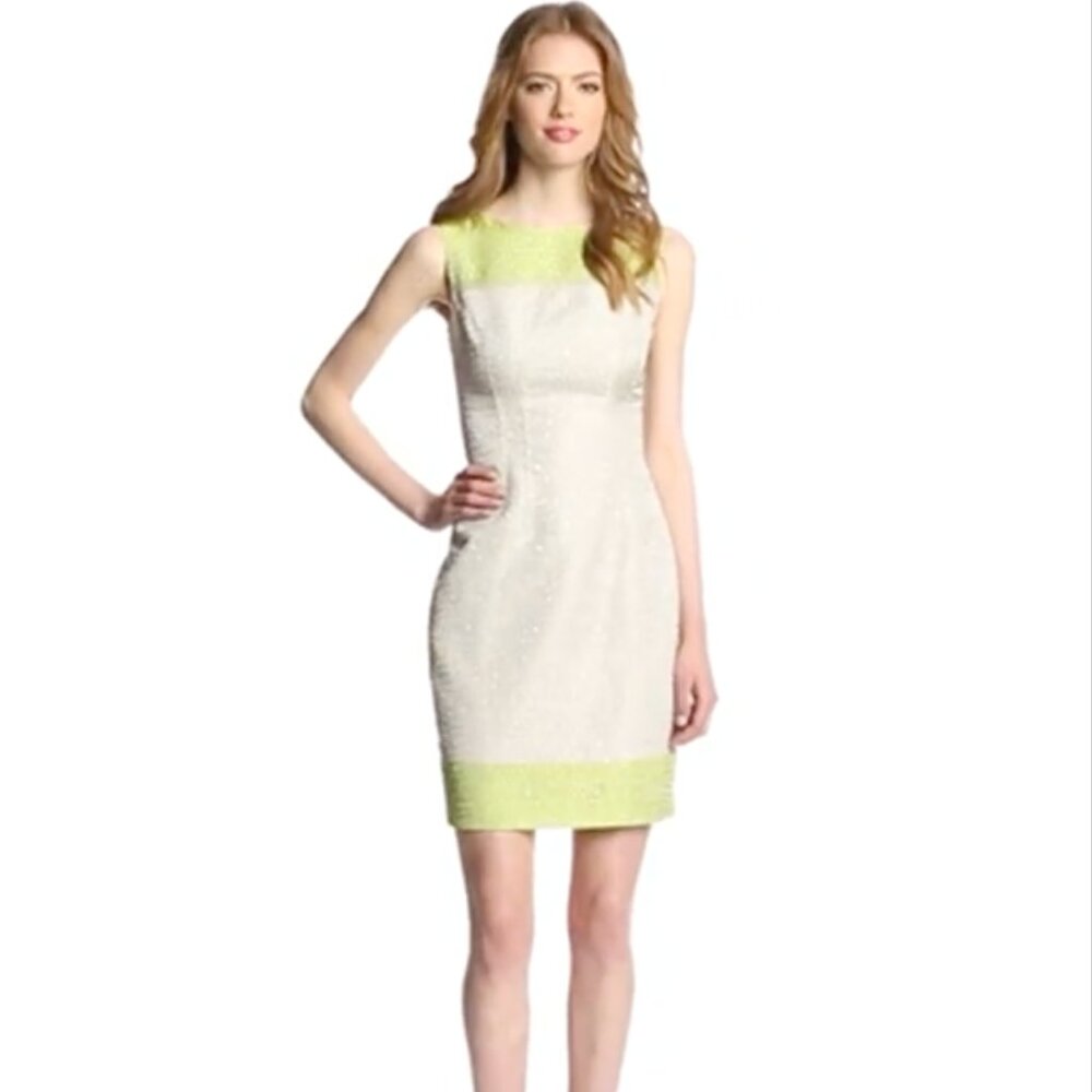 Elie Tahari Kiwi Green Cream Sheath Tailored Sleeveless Mini Dress Size 8
